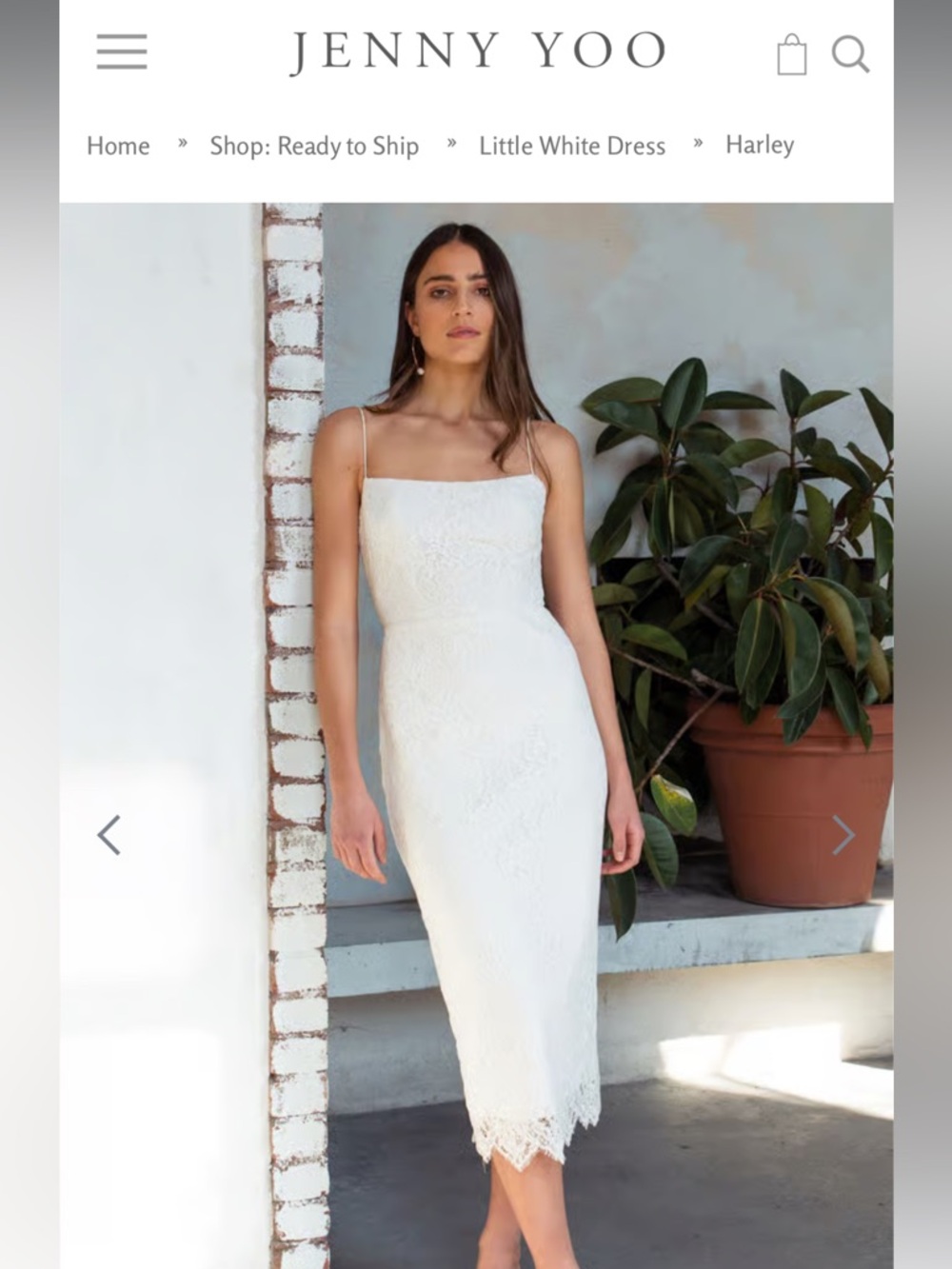 Jenny Yoo White Lace Slip Midi Dress with Spaghetti Straps